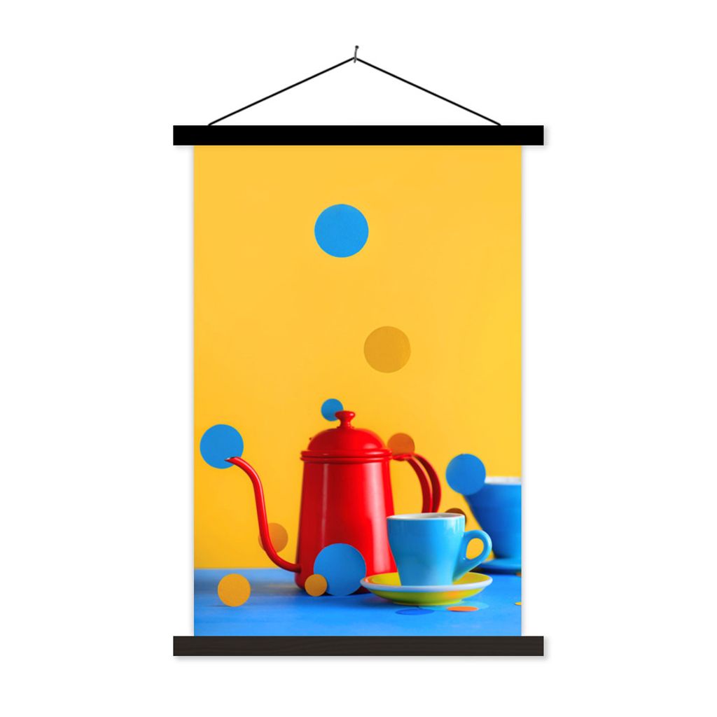MuchoWow Textilposter Stilleben - Kaffeekanne - Teetasse 40x60 cm mit schwarzem Rahmen - Wanddekorationen