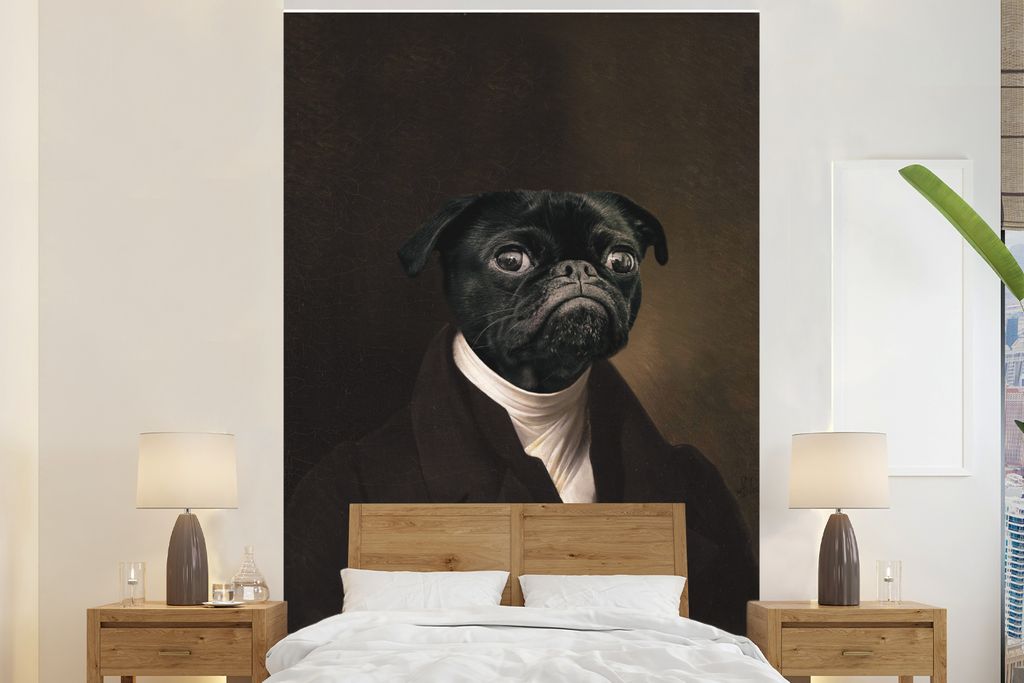 MuchoWow Fototapete für Wohnzimmer oder Schlafzimmer Wandtapete Vinyl Motivtapete Alte Meister - Hund - Tiere - 170x260 cm - Wohnzimmertapete