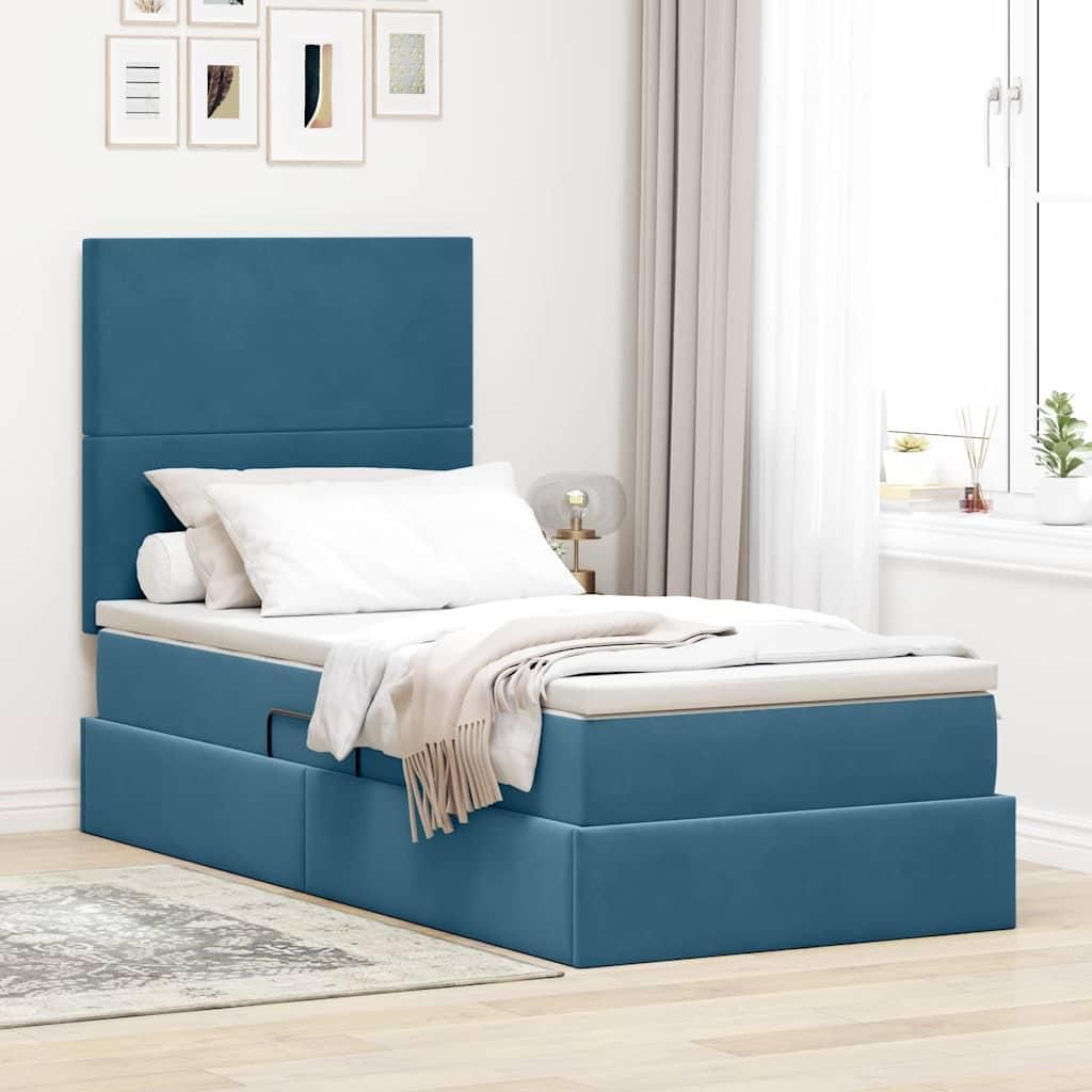 "Schlussverkauf" Einzelbett 1 PLACE - Bett mit Stauraum - mit LED Dunkelblau 90x200 cm Samt C1254