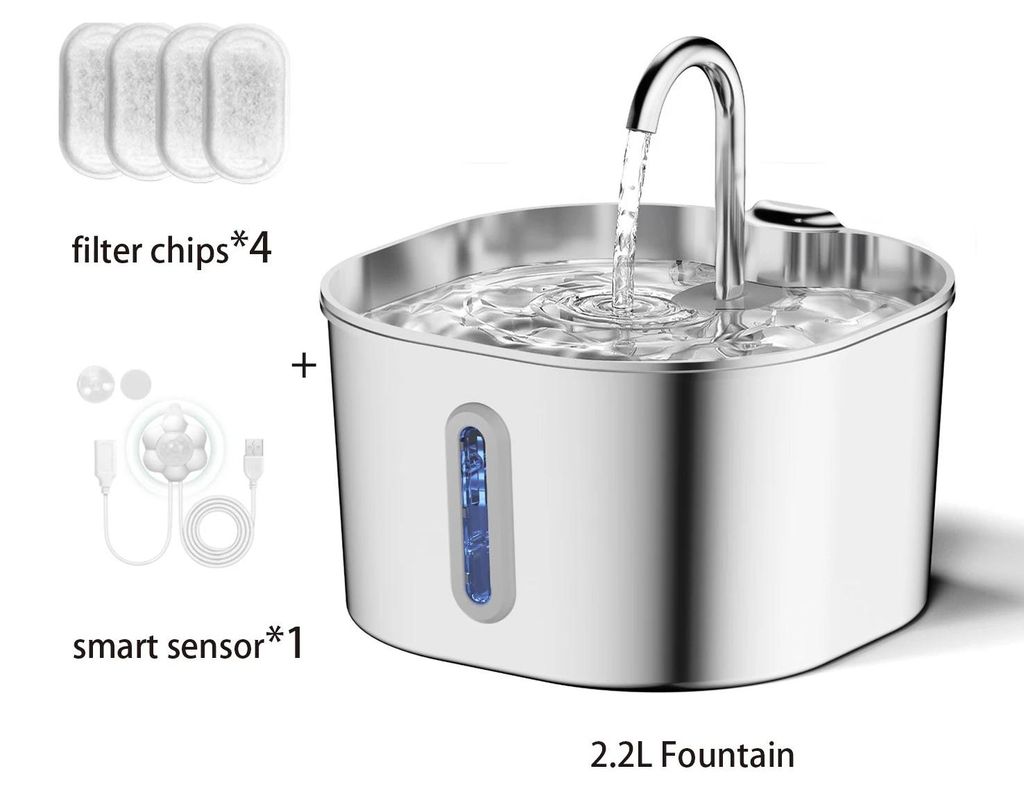 Automatischer Edelstahl-Haustier-Wasserbrunnen 2,2 l – Produktbild 