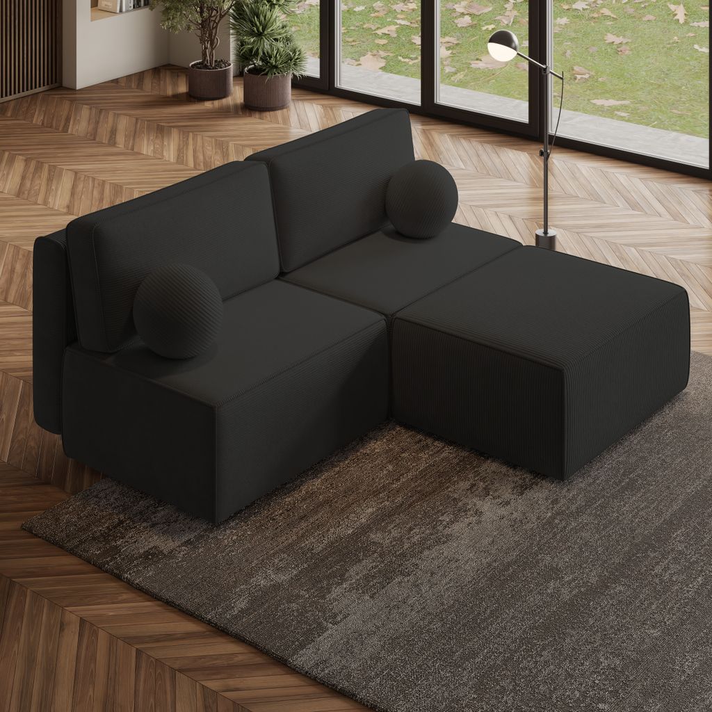 Masseno Modulare Ecksofa VARNA P mit Schlaffunktion L-Form, Sofa mit Bettkasten, Wohnzimmersofa, Couch, Soffa, Bettsofa, Couchgarnitur- Schwarz, PO...