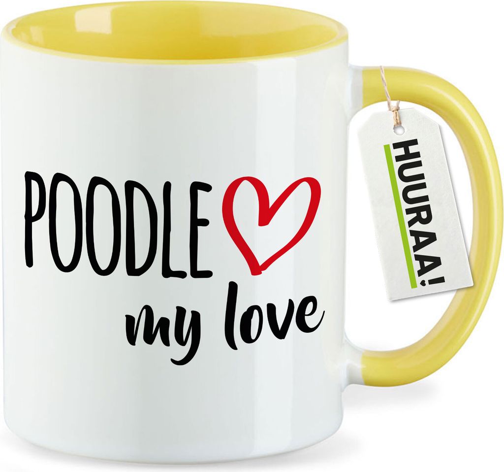 Huuraa Kaffeetasse Poodle my love 330ml Gelb Keramik Kaffeebecher Geschenkidee