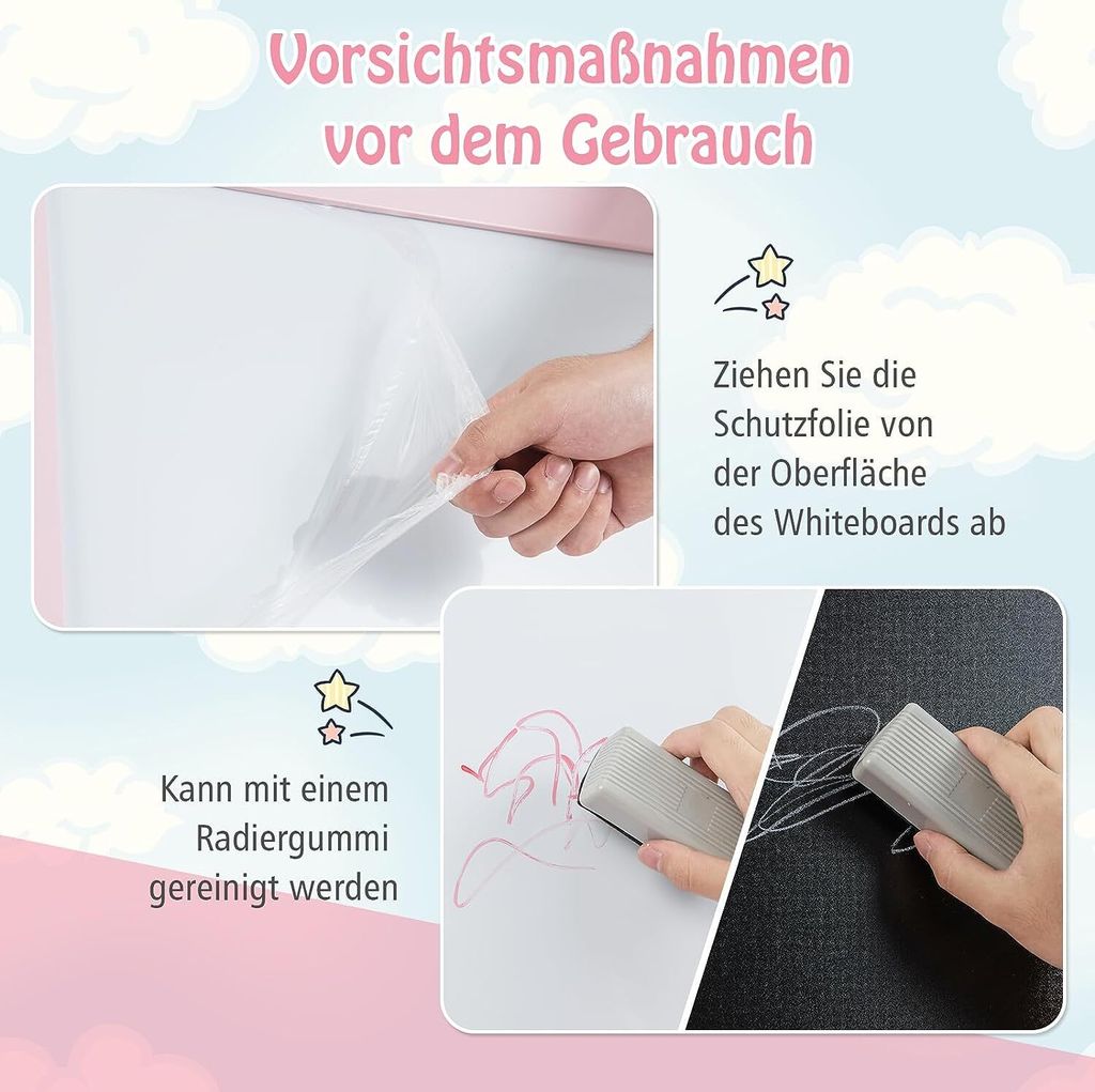 COSTWAY Dětský stojan 3 v 1, dětská oboustranná tabule, Obrázek produktu 4