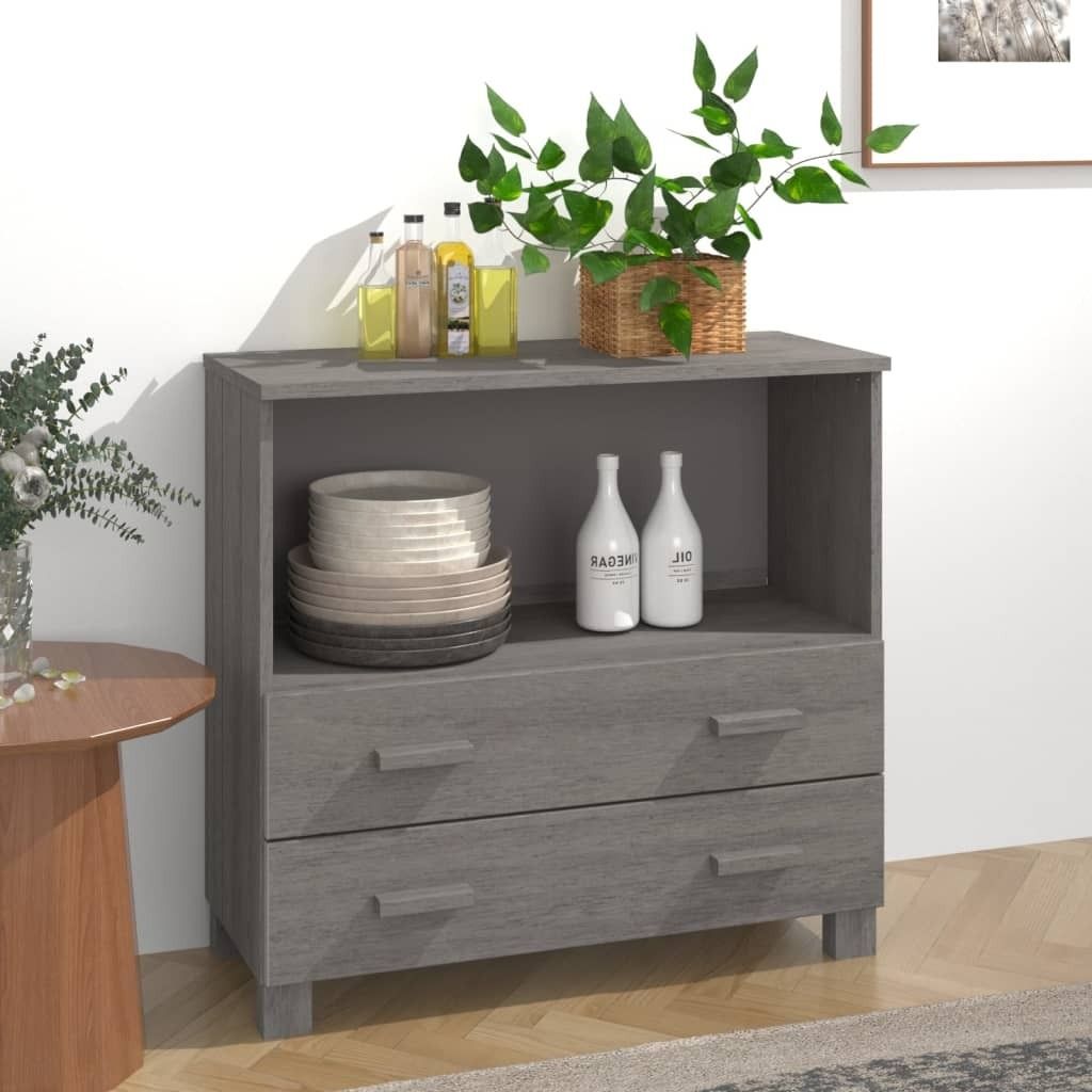 The Living Store Sideboard HAMAR Hellgrau 85x35x80 cm Massivholz Kiefer