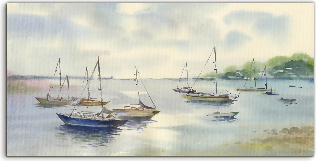 Coloray Acrylbild 100x50 Wandbild Acrylbilder Kunst Bild Wasser boote Landschafts