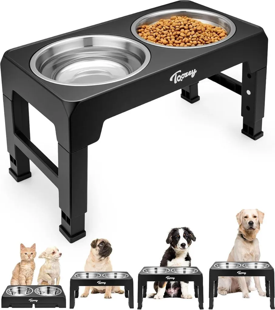 Toozey ciotola per cani regolabile in altezza 2 ciotole 1200 ml nero