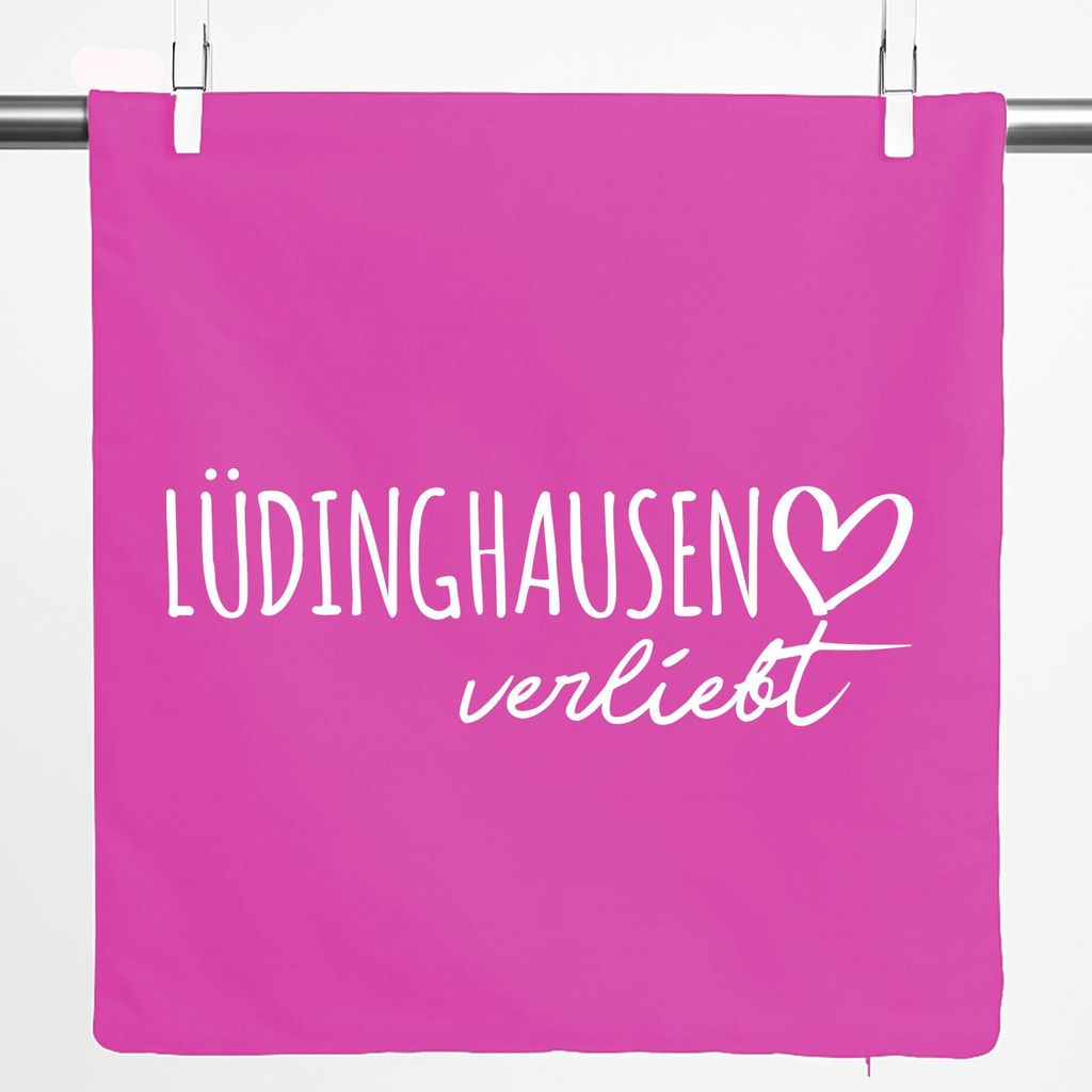 Huuraa Kissenbezug Lüdinghausen verliebt 40x40cm Fuchsia Baumwolle Dekokissenbezug Geschenkidee