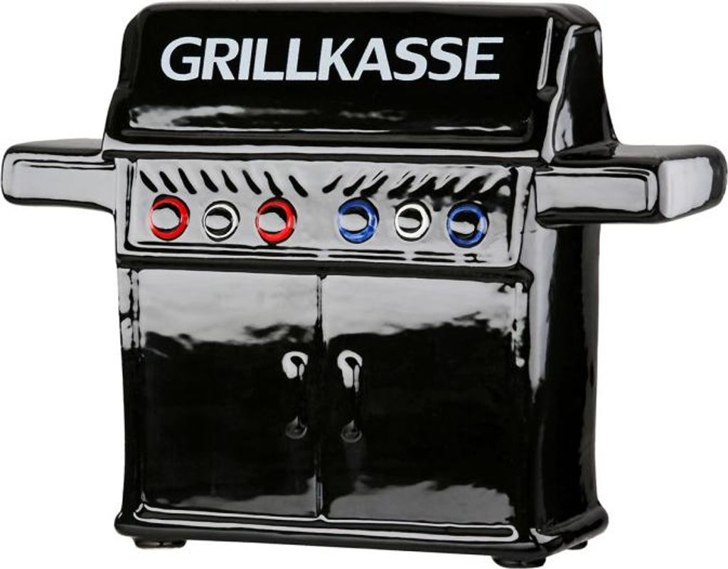 Grillkasse Spardose Grill, Keramik, Schwarz, 5,5x18x14cm, Sparbüchse für Sommerparty