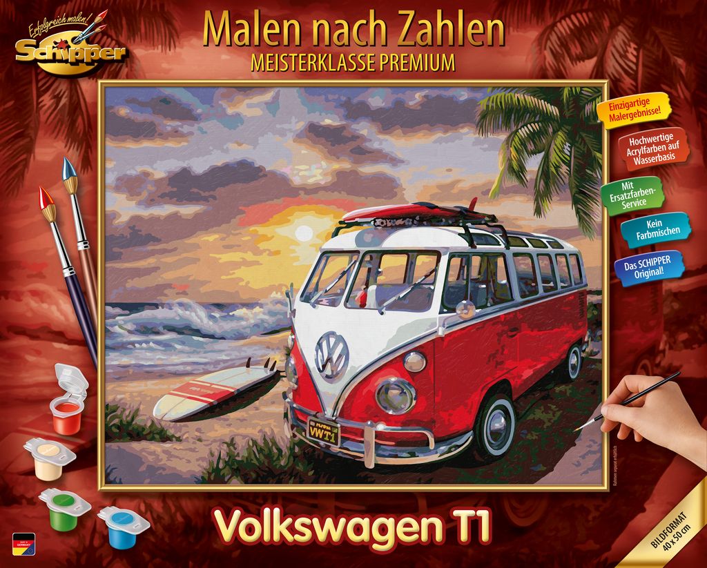 Schipper Volkswagen T1 Malen nach Zahlen, Farben enthalten, Junge/Mädchen, Einzel Ausmalbild