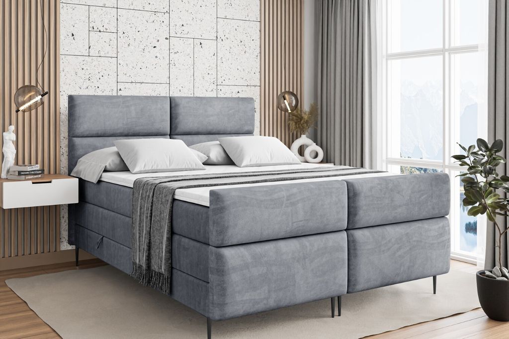 ALTDECOR Boxspringbett mit Schwarz Füßen, Matratze und Lattenrost, Topper, Fußteil, Polsterbett mit Bettkasten, Bett mit Stauraum H3- und H4- Ma...