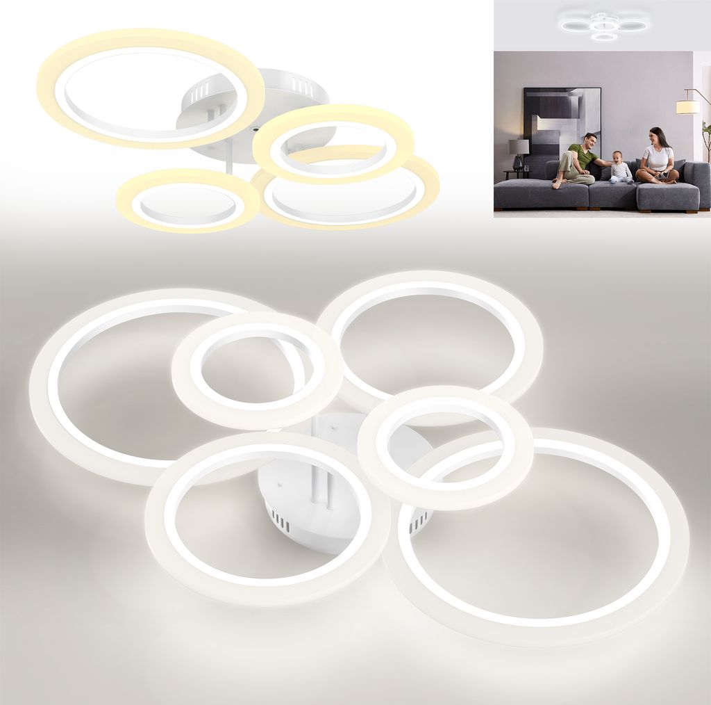 XMTECH LED Deckenleuchte Dimmbar Rund, Runde Modern Deckenlampe Ringe 96W 6720LM, 2800K - 6500K Led Lampen Deckenlampen für Wohnzimmer, Küche, Sc...