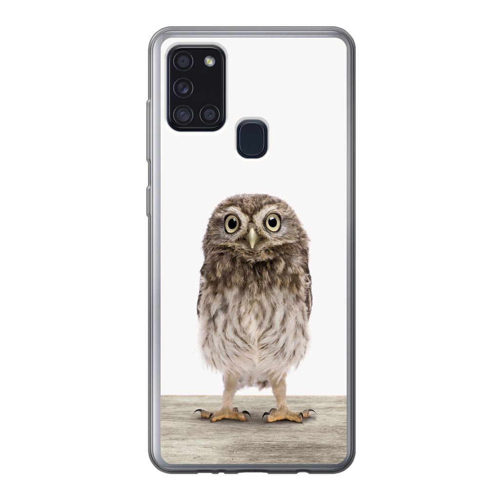 MuchoWow Handyhülle Schutzhülle Hülle für Samsung Galaxy A21s Eule - Braun - Eulenküken - Kinder - Jungen - Mädchen Silikon Softcase Handy ...