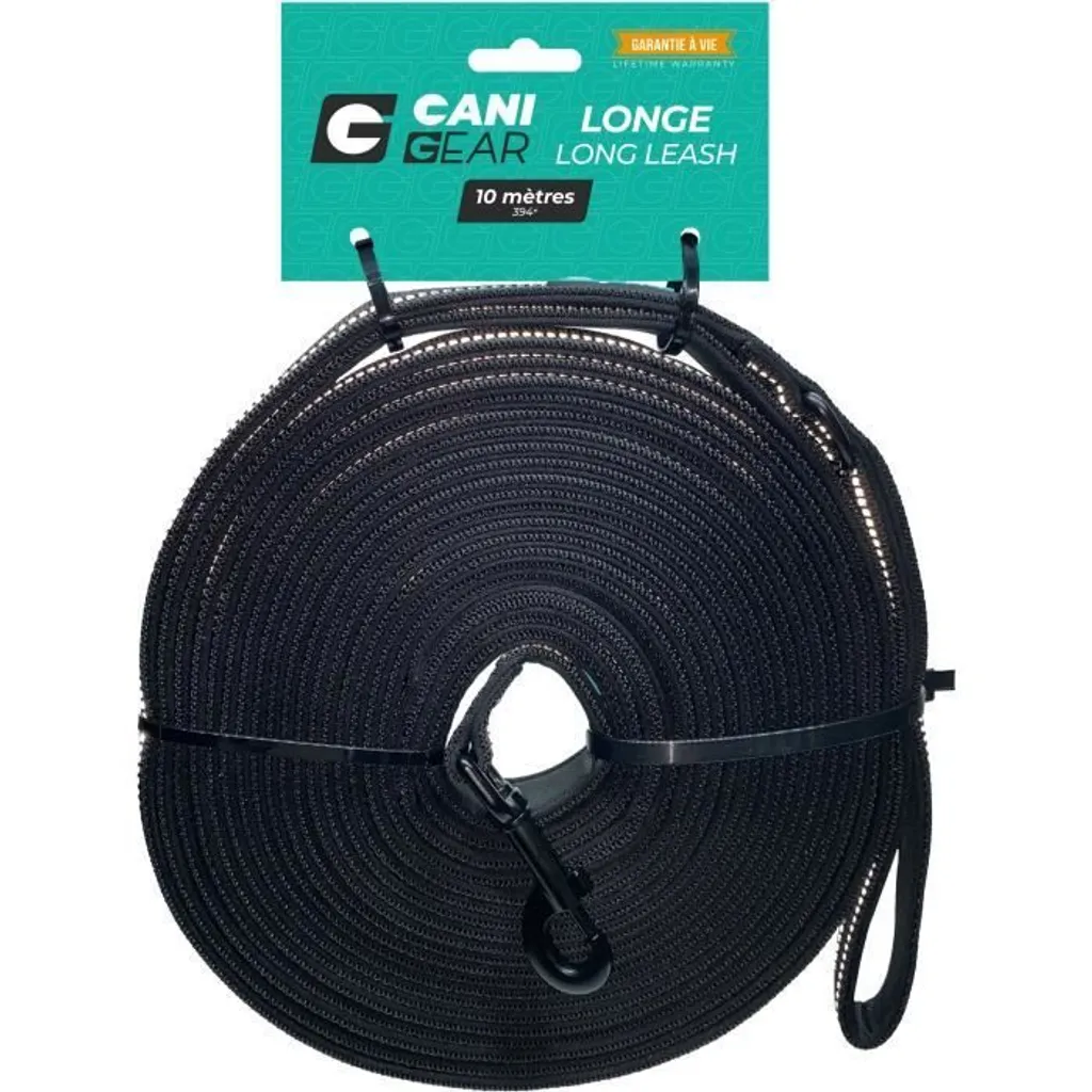 Guinzaglio 10m CANI GEAR Nero in Neoprene | Addestramento Sicuro