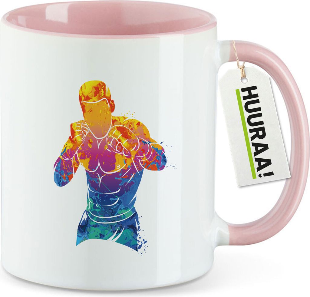 Huuraa Kaffeetasse Boxer Spieler bunte Silhouette 330ml Rosa Keramik Kaffeebecher Geschenkidee