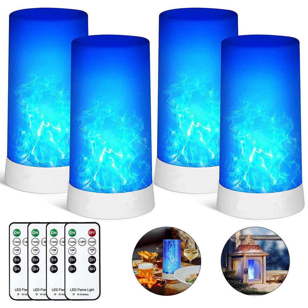 4 Sets LED-Flammenlampe,Flickering Flame Candle Lantern with Remote Timer,USB-wiederaufladbar, wasserdicht, für Bar, Party & Garten