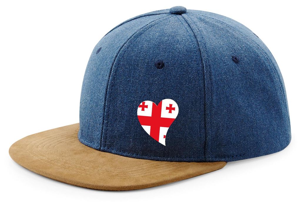 Huuraa Cappy Mütze Georgien Flagge Herz Denim Baumwolle und Polyester Snapback Kappe Geschenkidee
