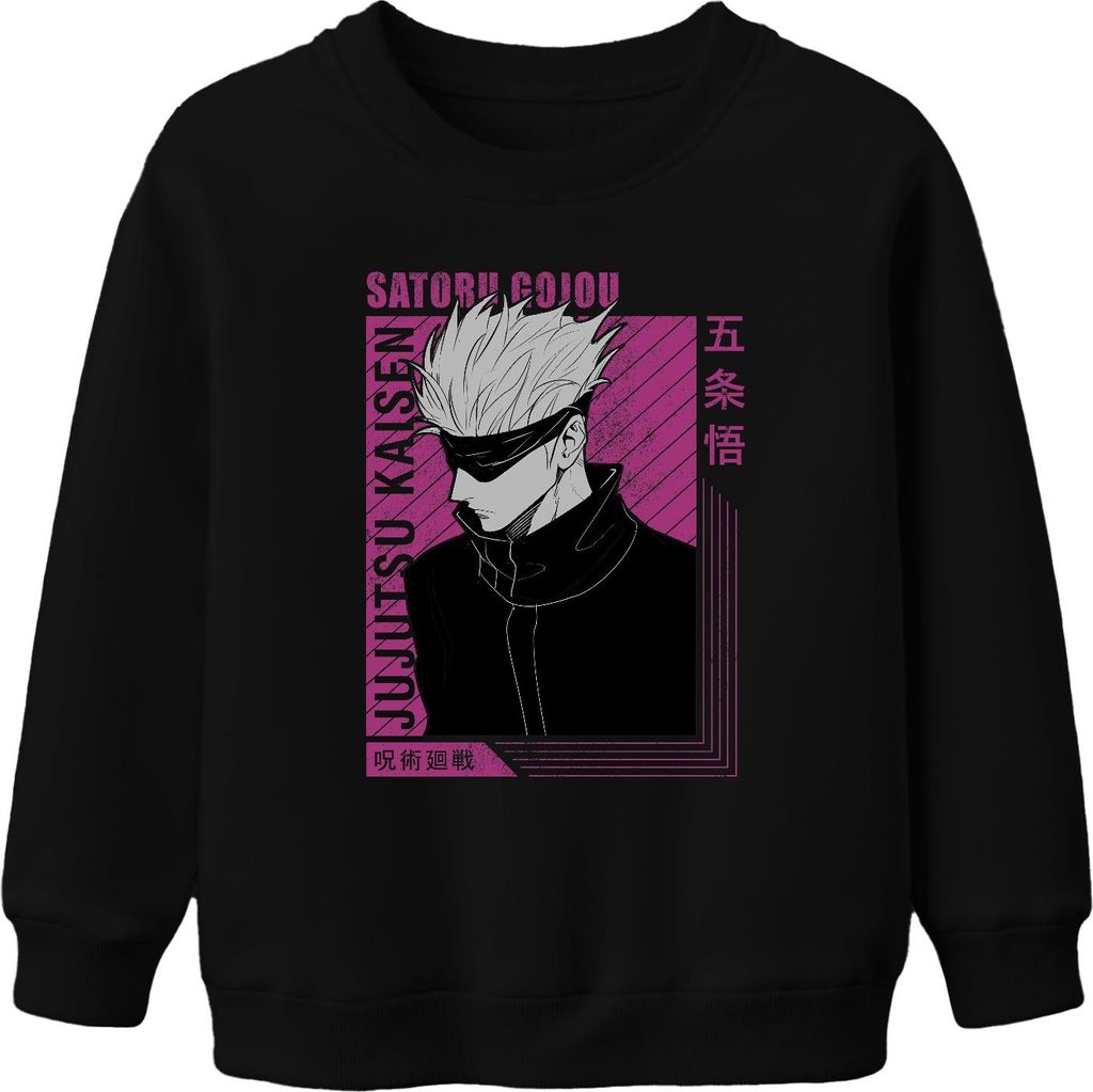 Satoru Gojo Jujutsu Kaisen weiße Haare Augenbinde Fan Geschenk Uni Kinder Sweatshirt Pullover, Schwarz, 152