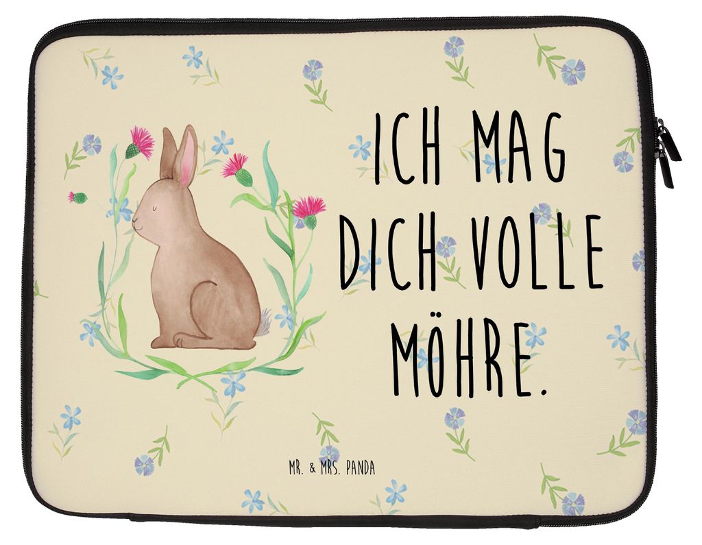 Mr. & Mrs. Panda Laptophülle Hase Sitzen 27 x 36 cm - Blumig - Geschenk, Computertasche, Laptoptasche, Laptop Sleeve, Ostern, Kaninchen, Liebe, Os...