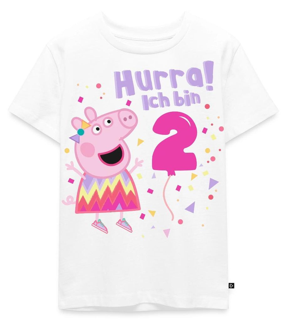 Spreadshirt Peppa Wutz Hurra Ich Bin 2 Jahre Kinder Premium T-Shirt, 98/104 (2 Jahre), Weiß