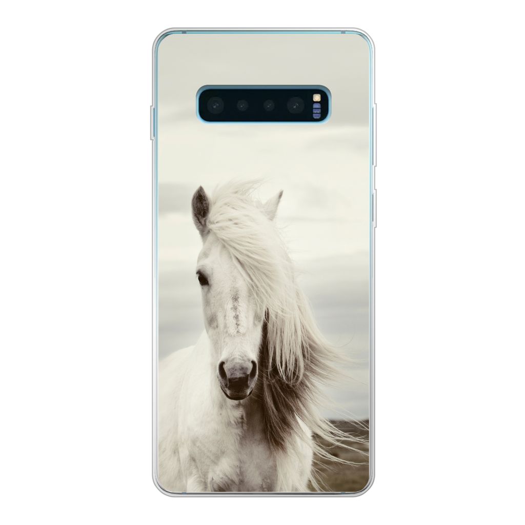 MuchoWow Handyhülle Schutzhülle Hülle für Samsung Galaxy S10 Plus Pferd - Strand - Mähne Silikon Softcase Handy Hülle - Schutzhülle