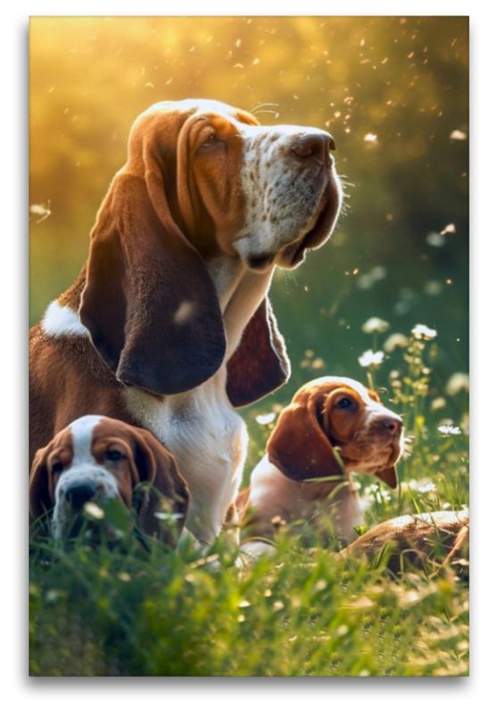 Premium Textil-Leinwand 120x80cm hoch Basset Hound | Wandbild, HD-Bild auf Keilrahmen, Fertigbild auf hochwertigem Vlies, Leinwanddruck von Peter R...