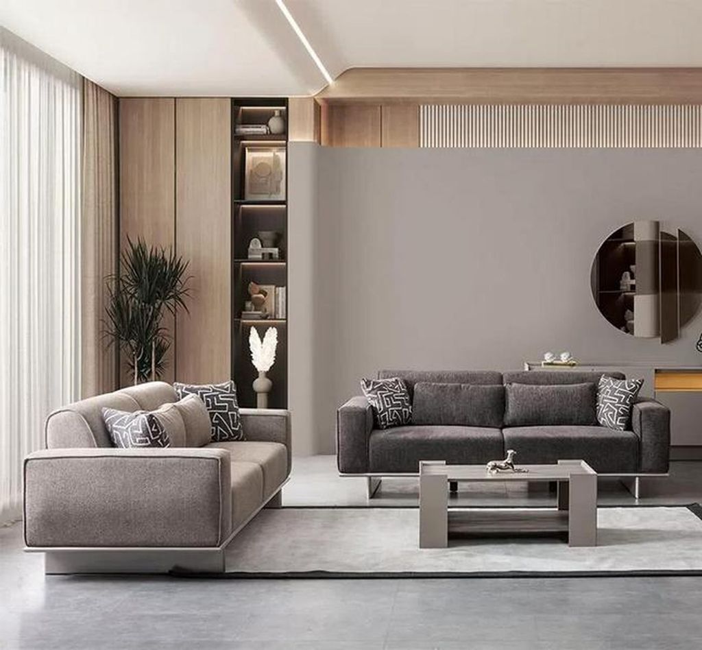 Hellgraue Sitzgarnitur Polster Stoff Couch Textil Sofa Sofagarnitur Moderne 3+3