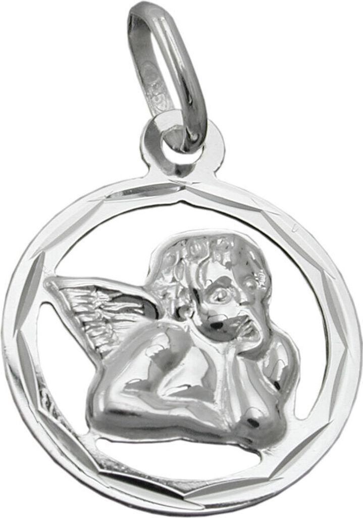 Anhänger Engel im Kreis aus 925 Silber Rand diamantiert Engelmotiv Damen
