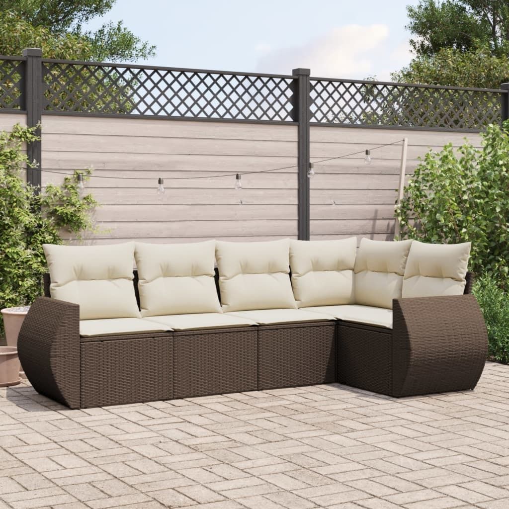 "2026 Promotion" 5-tlg. Garten-Sofagarnitur/Terrassenmöbel - mit Kissen - Braun Poly Rattan - Gartenmöbelset CC12249
