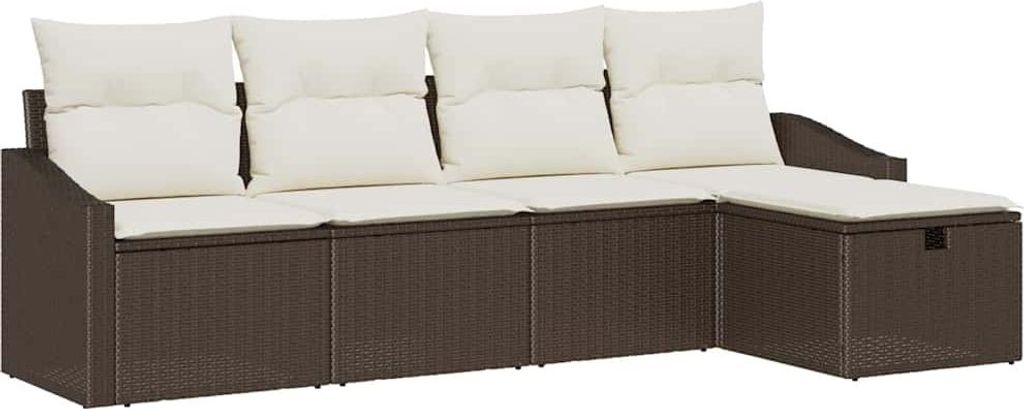 Sofa Set mit Kissen mit Speicher 5 pcs Braun Poly-Rattan