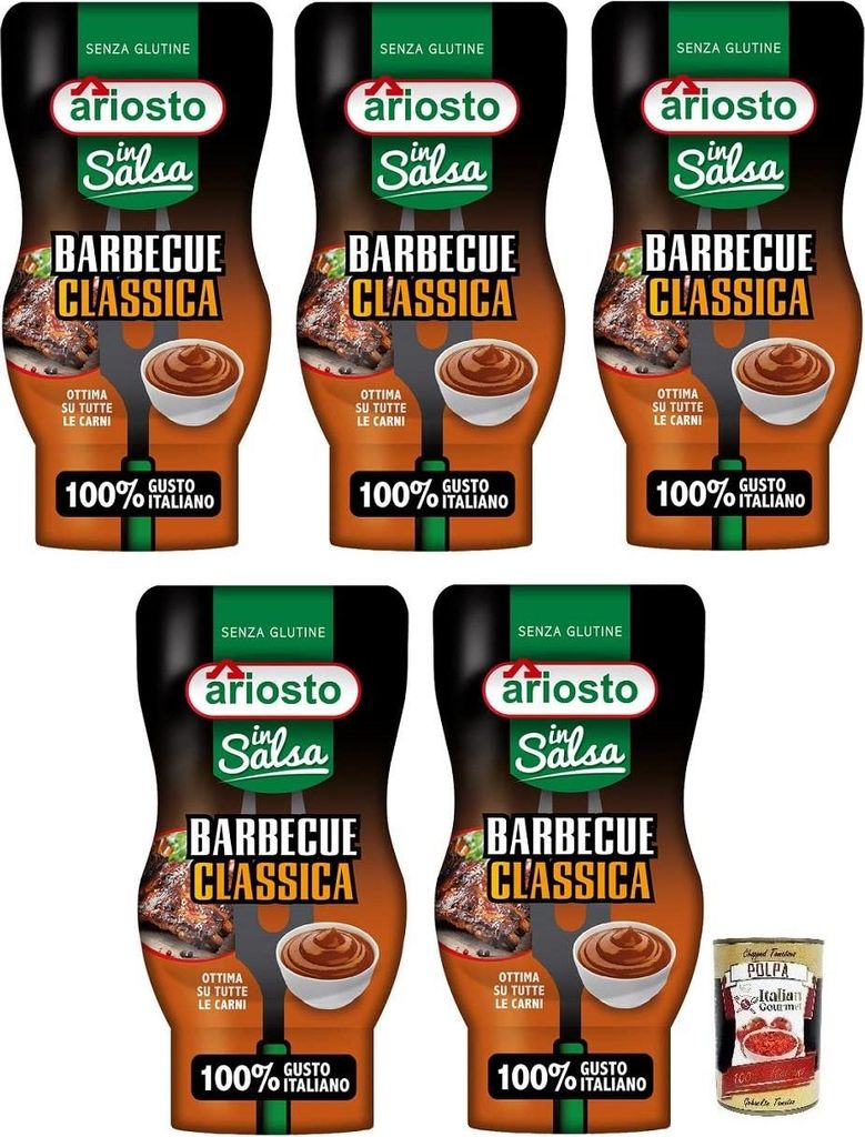 5x Ariosto Salsa Barbecue Classica,Klassische BBQ-Sauce, glutenfrei,mit einem würzigen und rauchigen Geschmack,100% italienischer Tomaten,315-g-Sq...