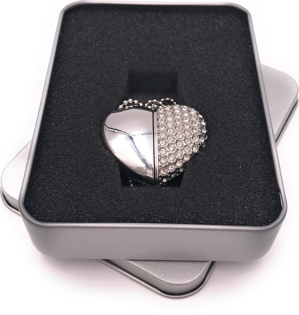 Onwomania Kette Herz edel schick silber silber Glitzer Strass USB Stick in Alu Geschenkbox 16 GB USB 2.0