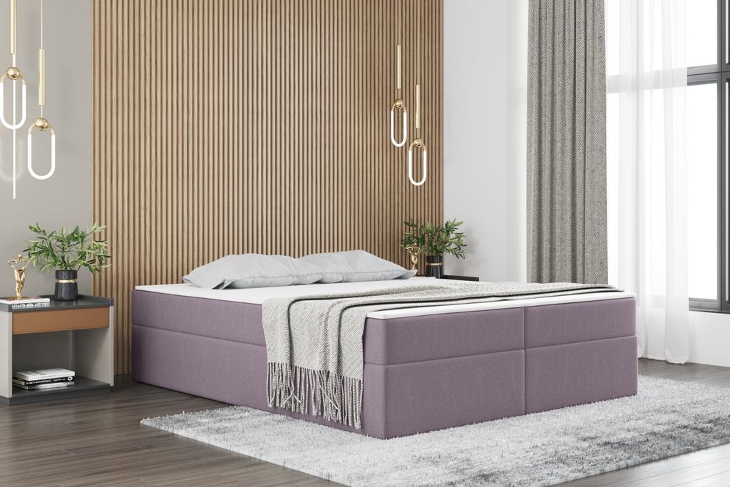 Kaiser Möbel Boxspringbett mit bettkasten matratze topper Ruben, viele Farben viele Größen Lila 140x200 cm H2-Pocket