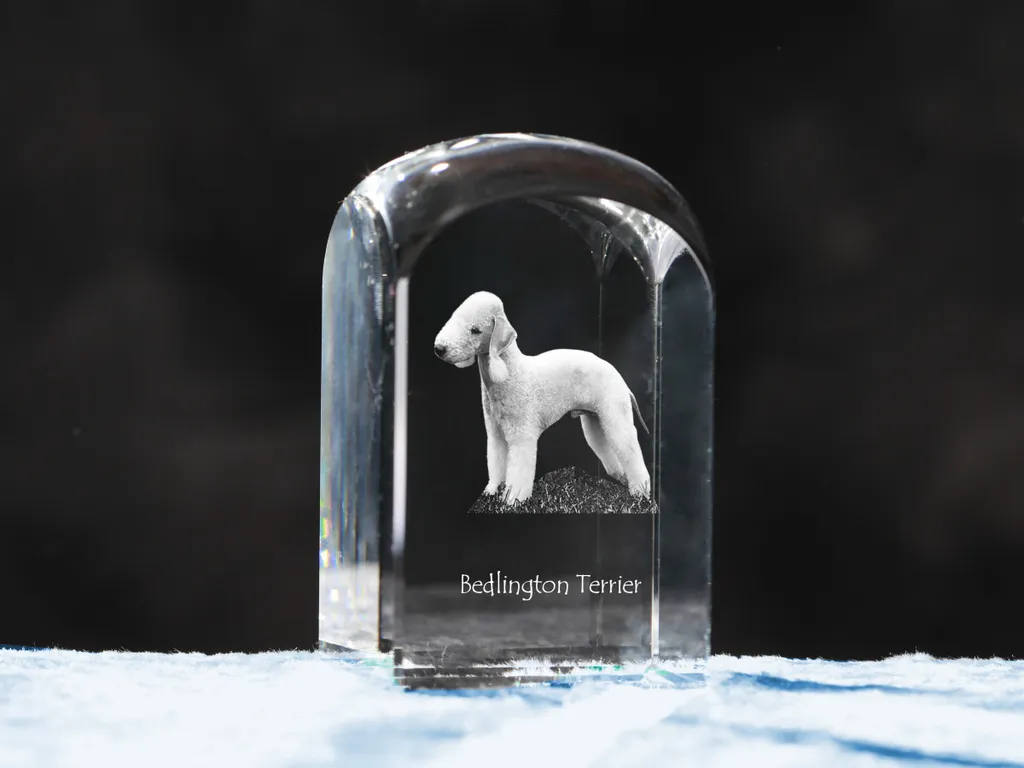 Cube en cristal gravé Bedlington Terrier - Souvenir de chien unique 3D