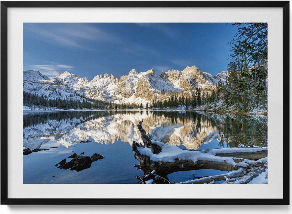 Gebirgslandschaft in der Natur– Wandbild mit Rahmen – Gerahmtes Bild – Wanddekoration – 100x70 cm – Schwarz Rahmen