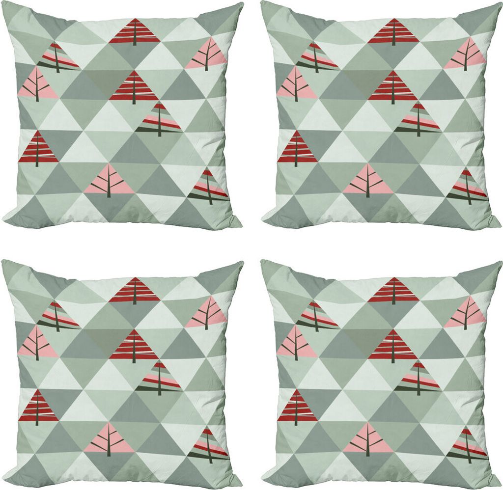 ABAKUHAUS Grau Kissenbezug Set (4 Stück), Illustration von Triangles, Moderner Doppelseitiger Digitaldruck, 60 cm x 60 cm, Coral und resedagrün