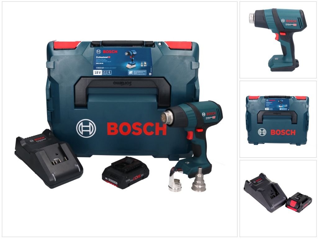 Bosch GHG 18V-50 Professional Akku Heissluftgebläse 18 V 300° C / 500° C + 1x ProCORE Akku 4,0 Ah + Ladegerät + L-Boxx