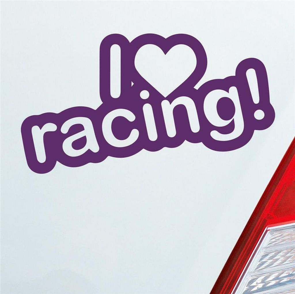 Auto Aufkleber I Love racing Tuning Lustig Spruch 15x8 cm Lila Sticker Heckscheibenaufkleber