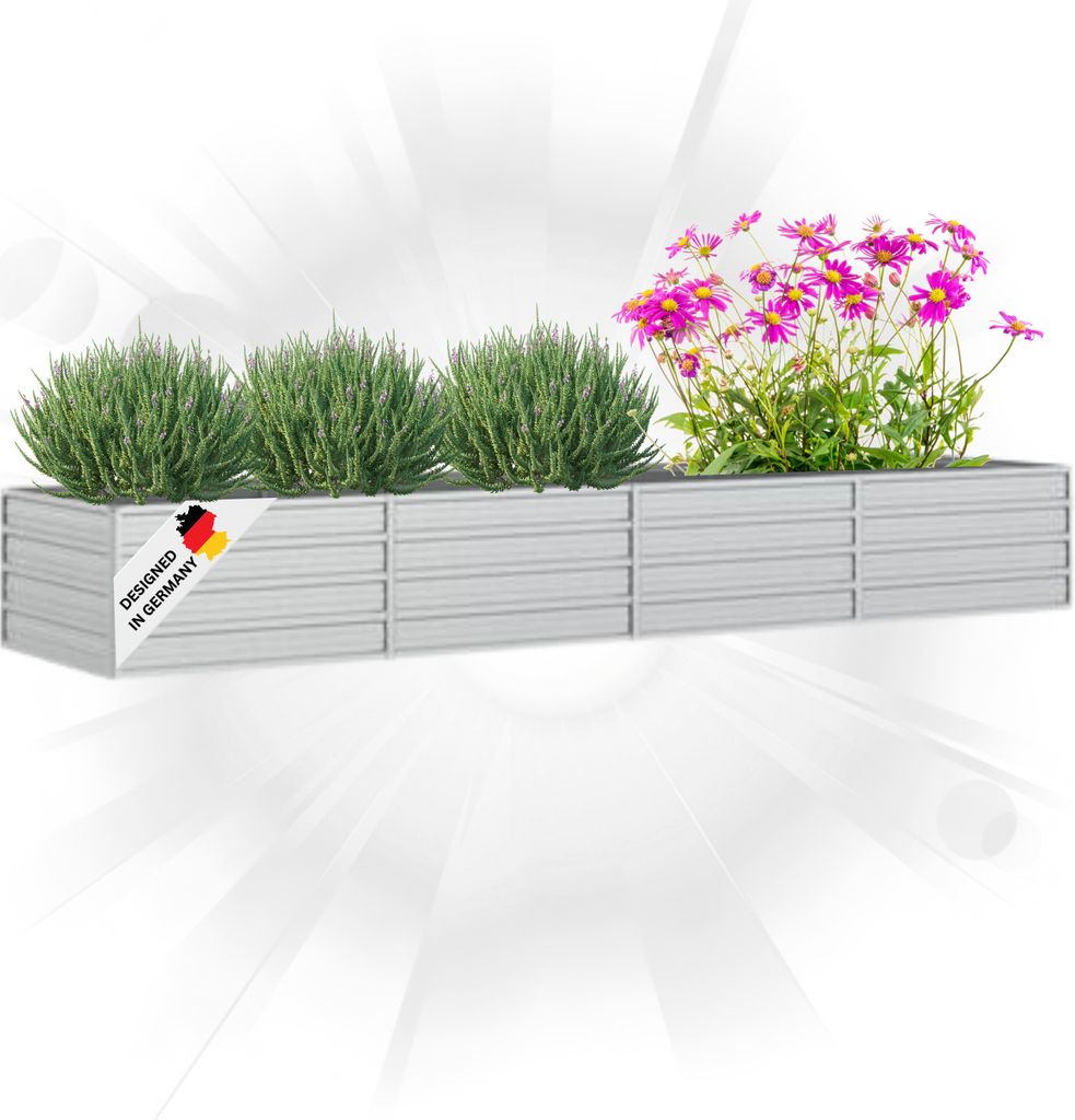 DELUKE Hochbeet für Garten OSKAR Silber | 320x80x45cm | Verzinkter Stahl | Wetterfest | Gartenbeet Kräuterbeet Blumenbeet Beet hoch Frühbeet f...