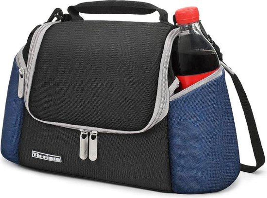 Koeltas voor dames en heren, thermotas, picknicktas, isolatietas met 2 zakken, ritssluiting, zwart-grijs