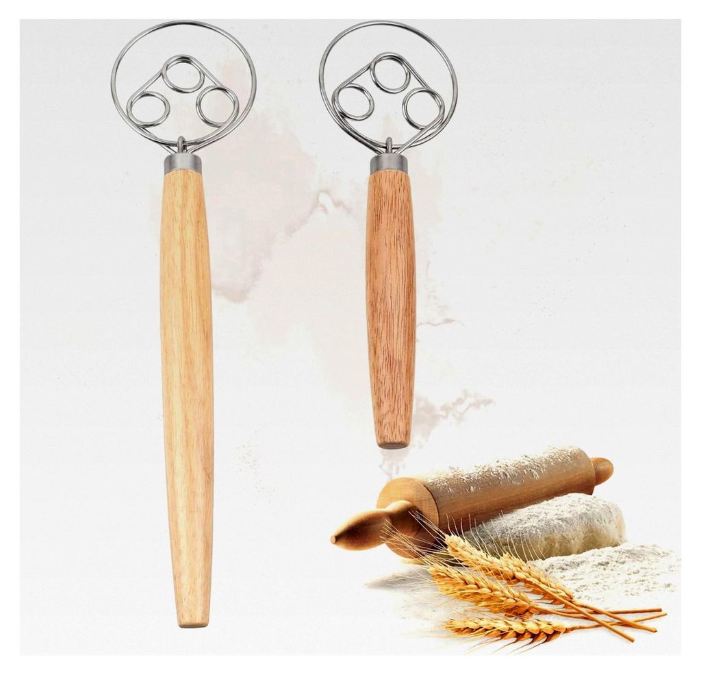 2 Stück Dänischer Schneebesen aus Edelstahl mit Holzgriff, Küchenbackwerkzeuge