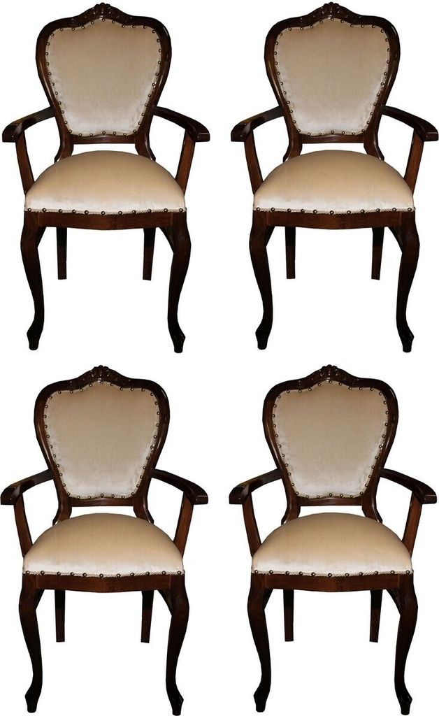 Casa Padrino Luxus Barock Esszimmer Set Creme / Braun 60 x 47 x H. 99 cm - 4 handgefertigte Esszimmerstühle mit Armlehnen - Barock Esszimmermöbel