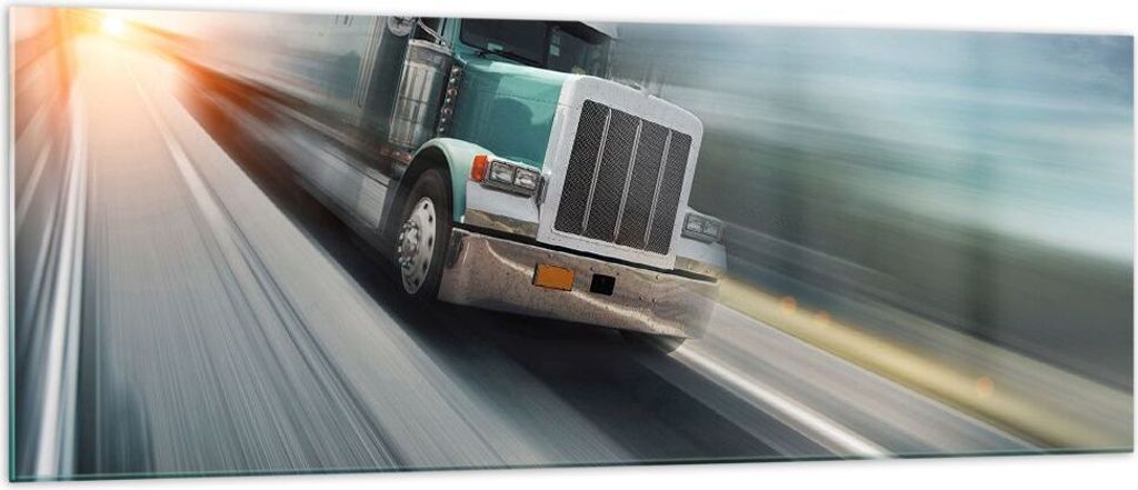 Bilder auf glas - LKW Straße schnell - 140x50cm - Glasbilder - Wandbilder - Kunstdruck - zum Aufhängen bereit - Wanddekoration aus Glas - Glas Bi...