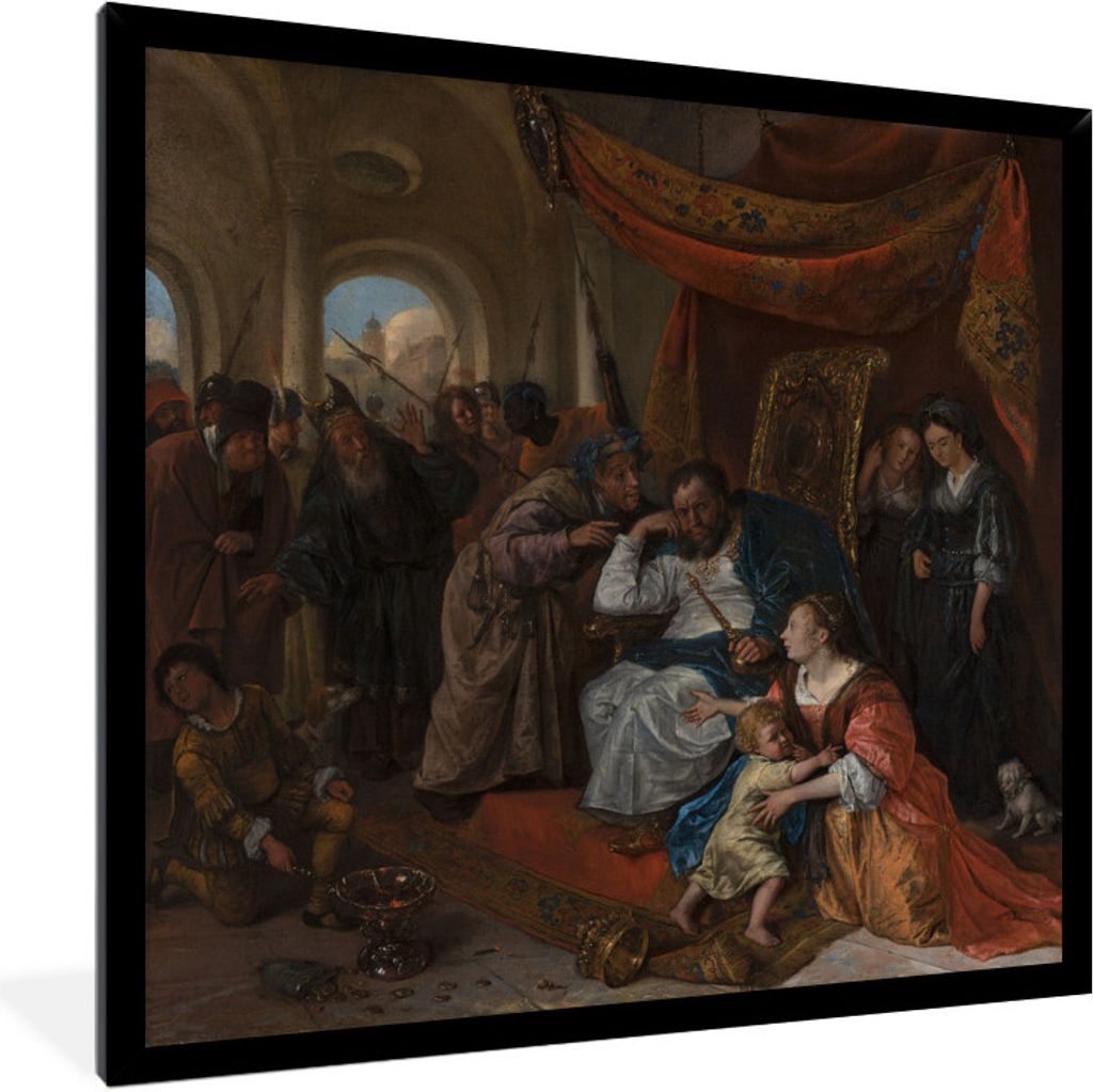 MuchoWow Gerahmtes Poster Moses und die Krone des Pharao - Jan Steen 40x40 cm - Poster mit Schwarzem Bilderrahmen Wandposter Rahmen Foto Bilder -...