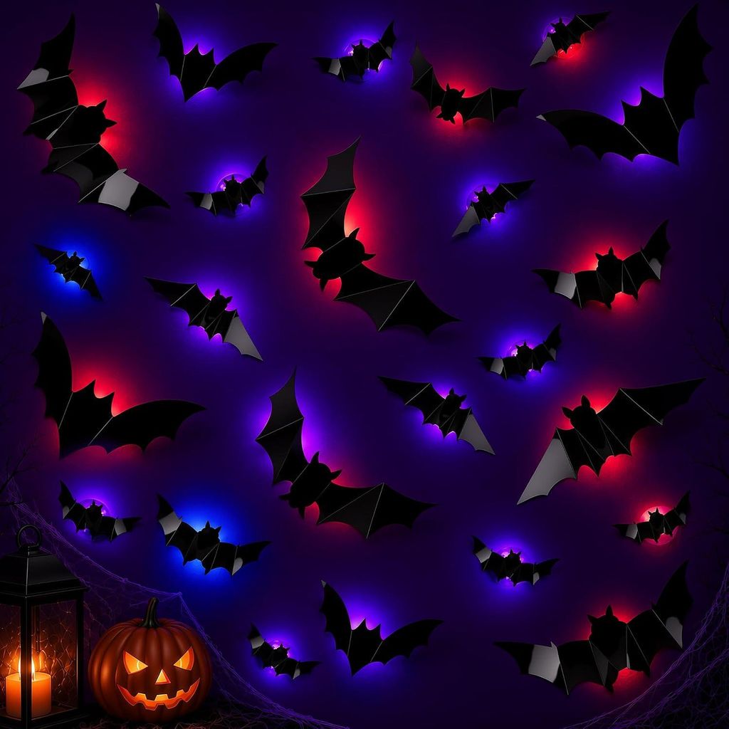 24 Stück Halloween Fledermaus Deko mit LED Outdoor Innen Produktbild 
