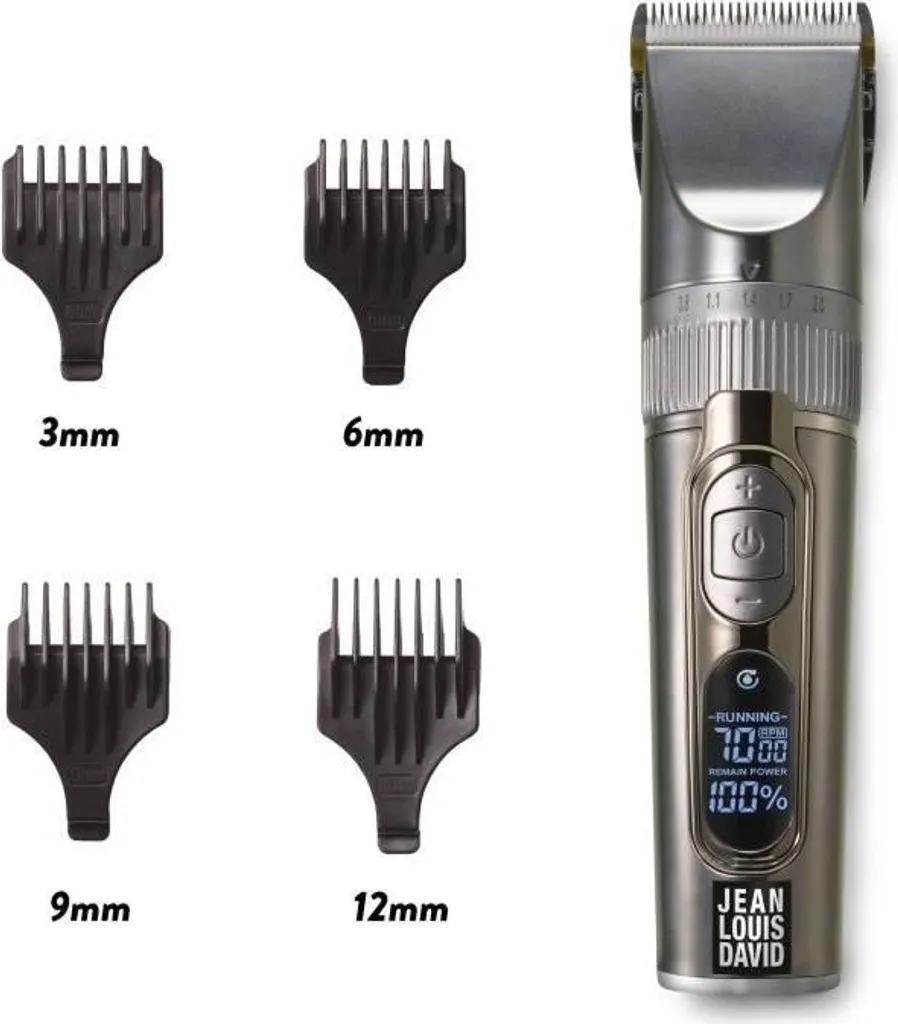 Tagliacapelli e regolabarba Jean Louis David Digital Clipper, 25 lunghezze di taglio, batteria agli ioni di litio, lunga durata della batteria, rivestimento in titanio