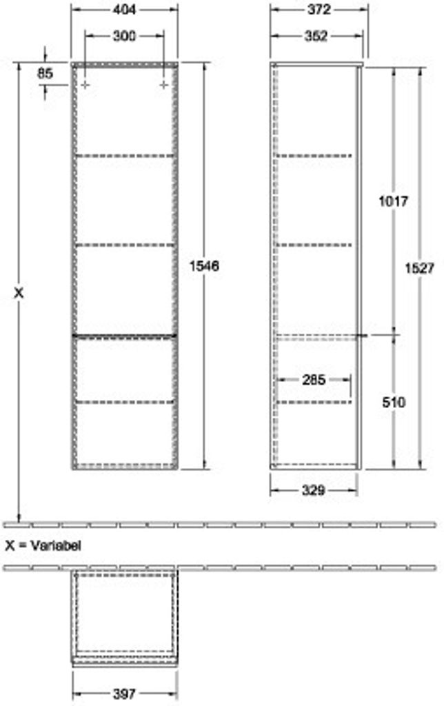 Villeroy & Boch Hochschrank VENTICELLO 404 x 1546 x 372 mm Griff chrom White Matt