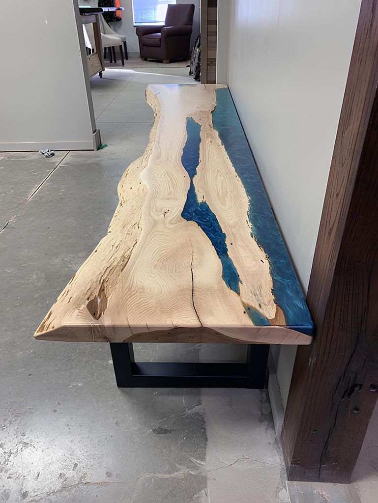 epoxid harz esstisch echtes holz massive möbel wasserfall epoxy tisch 250x60cm