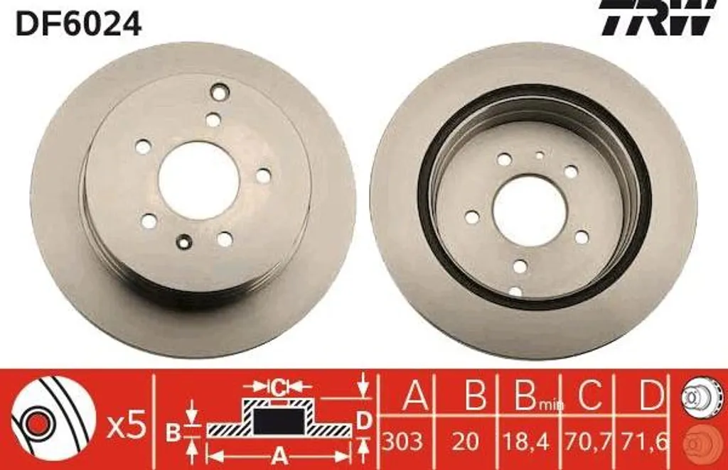 Disque de frein TRW DF6024 OE 4804637 pour Captiva Antara et Equinox