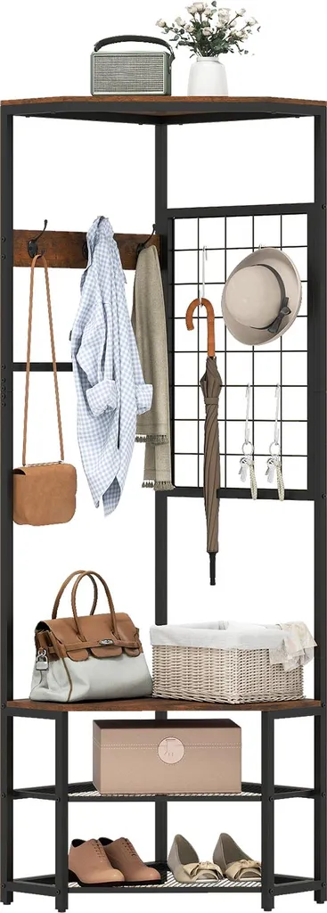 Portemanteau d'angle robuste en métal noir, 3 en 1 avec kit de sécurité
