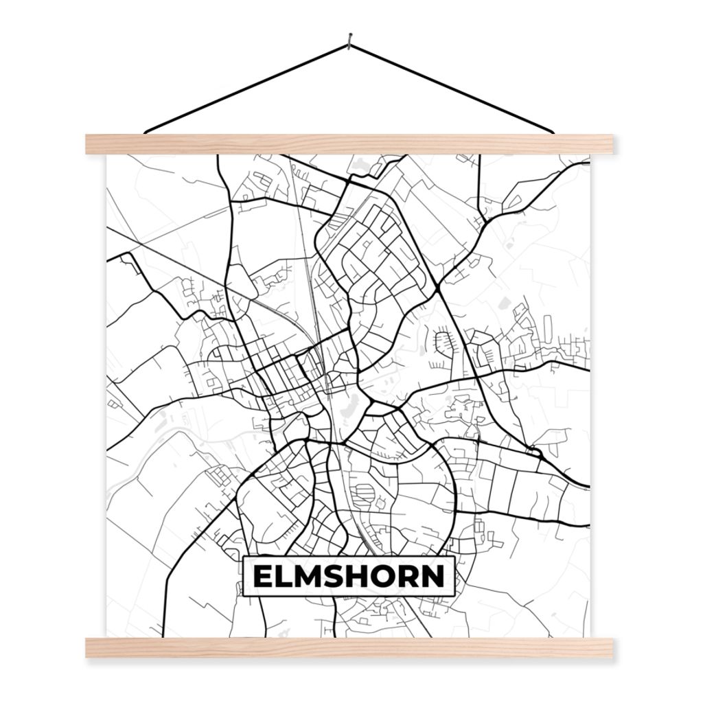 MuchoWow Textilposter Karte - Stadtplan - Elmshorn 40x40 cm mit holzfarbenen Rahmen - Posterleiste